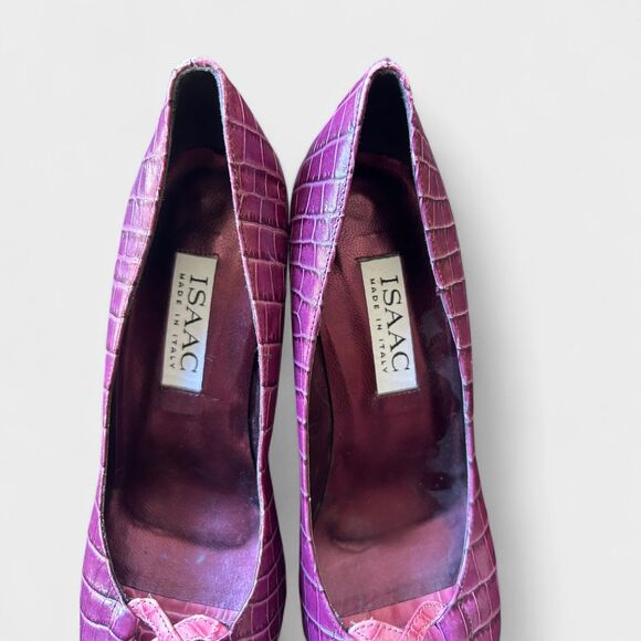 Vintage Isaac Mizrahi Vera Women’s Croc Peep Toe Heels Pink Faux Leather Sz 6 M - Picture 7 of 8